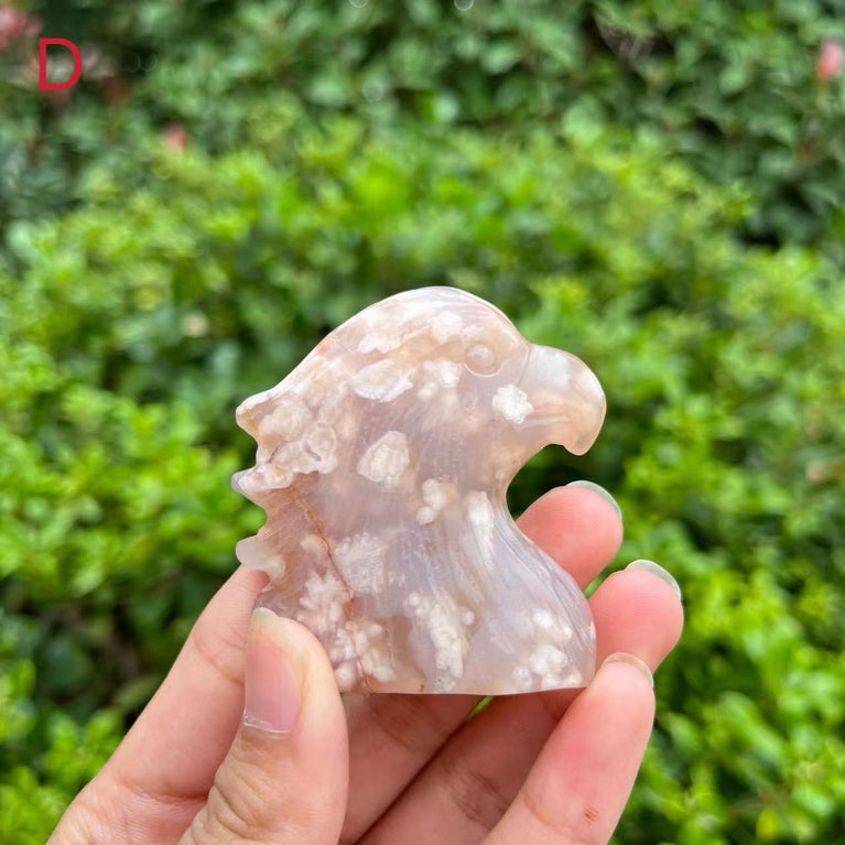 5CM Flower Agate Eagle Head Carving Natural Crystal Carving