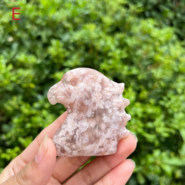 5CM Flower Agate Eagle Head Carving Natural Crystal Carving