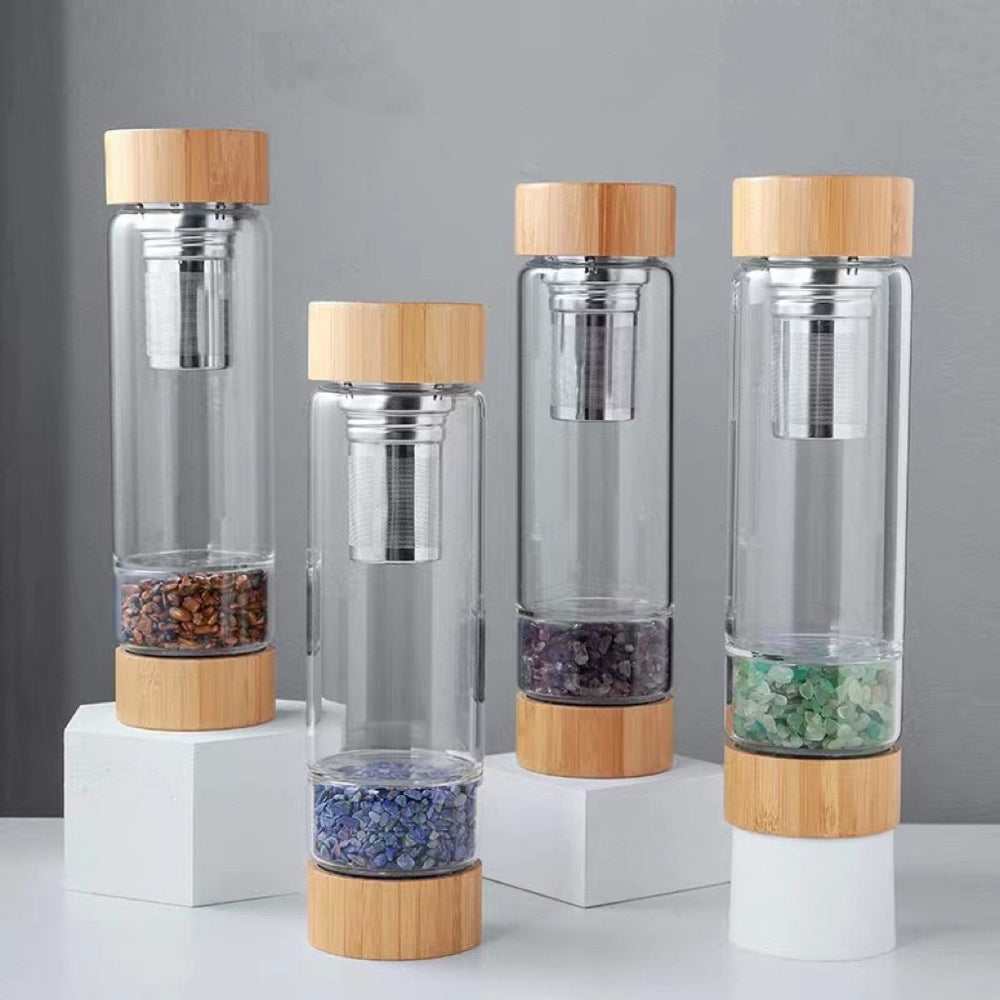 Energy Water Bottle Natural Crystal Chips with Tea Filter