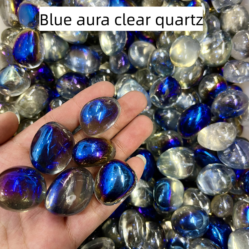 Blue Aura Clear Quartz Tumbles Natural Crystal Confetti Healing Energy