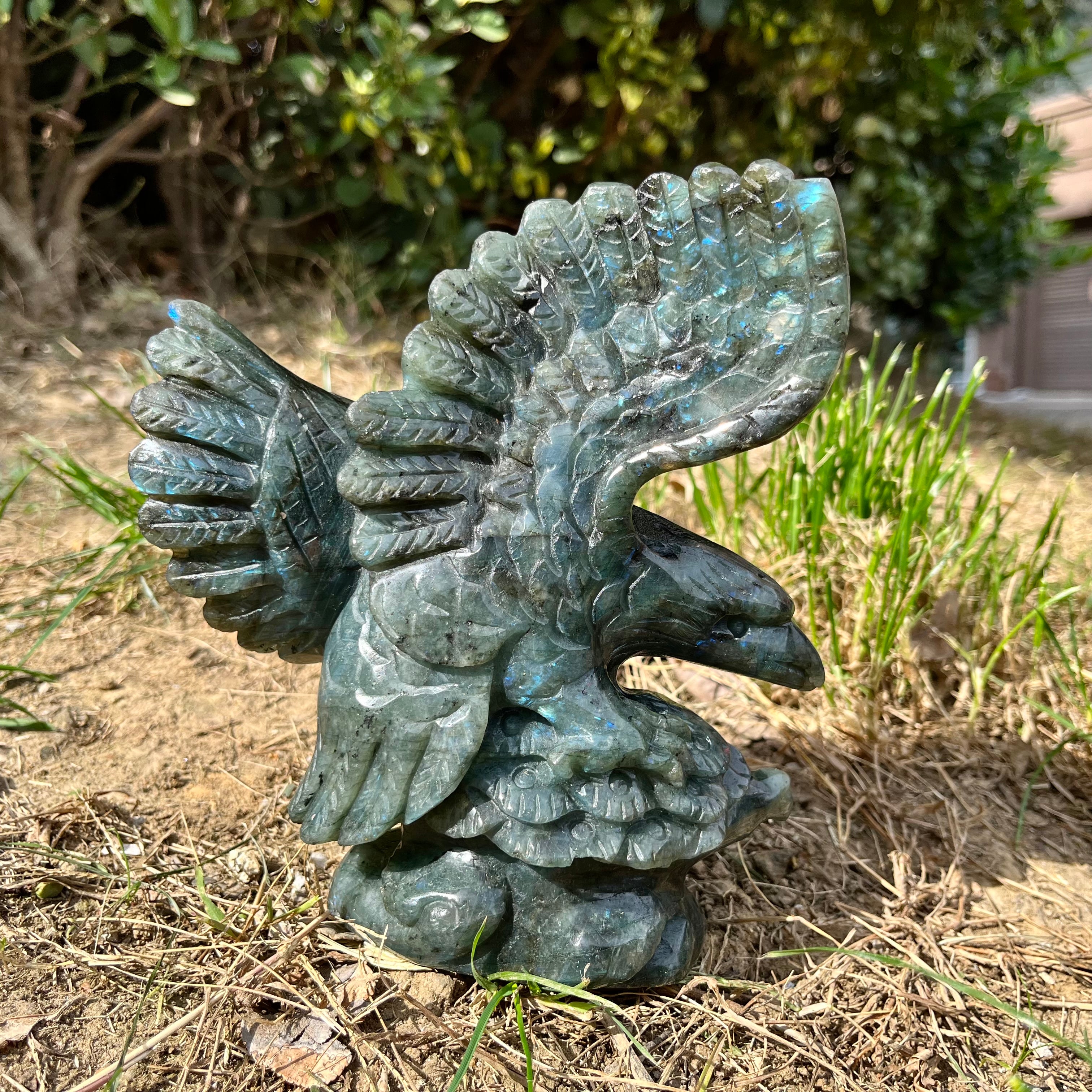 Flashy Labradorite Eagle Carving Natural Crystal Healing Stone Gift Home Decoration
