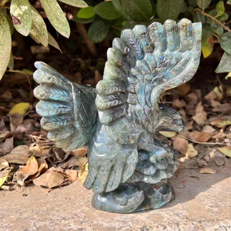 Flashy Labradorite Eagle Carving Natural Crystal Healing Stone Gift Home Decoration