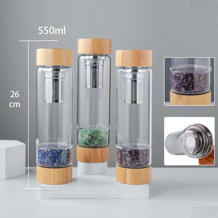 Energy Water Bottle Natural Crystal Chips with Tea Filter