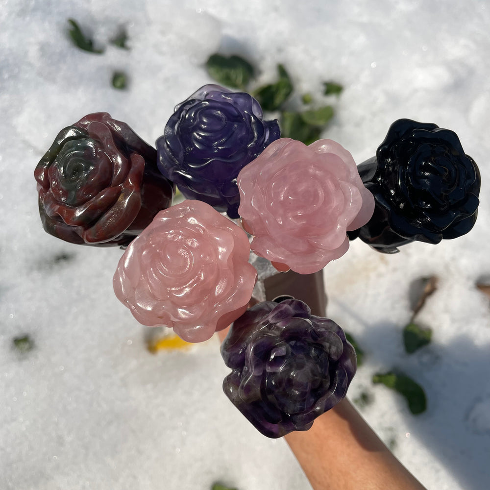 High Quality Crystal Roses on Stem Flowers Natural Crystal Carving