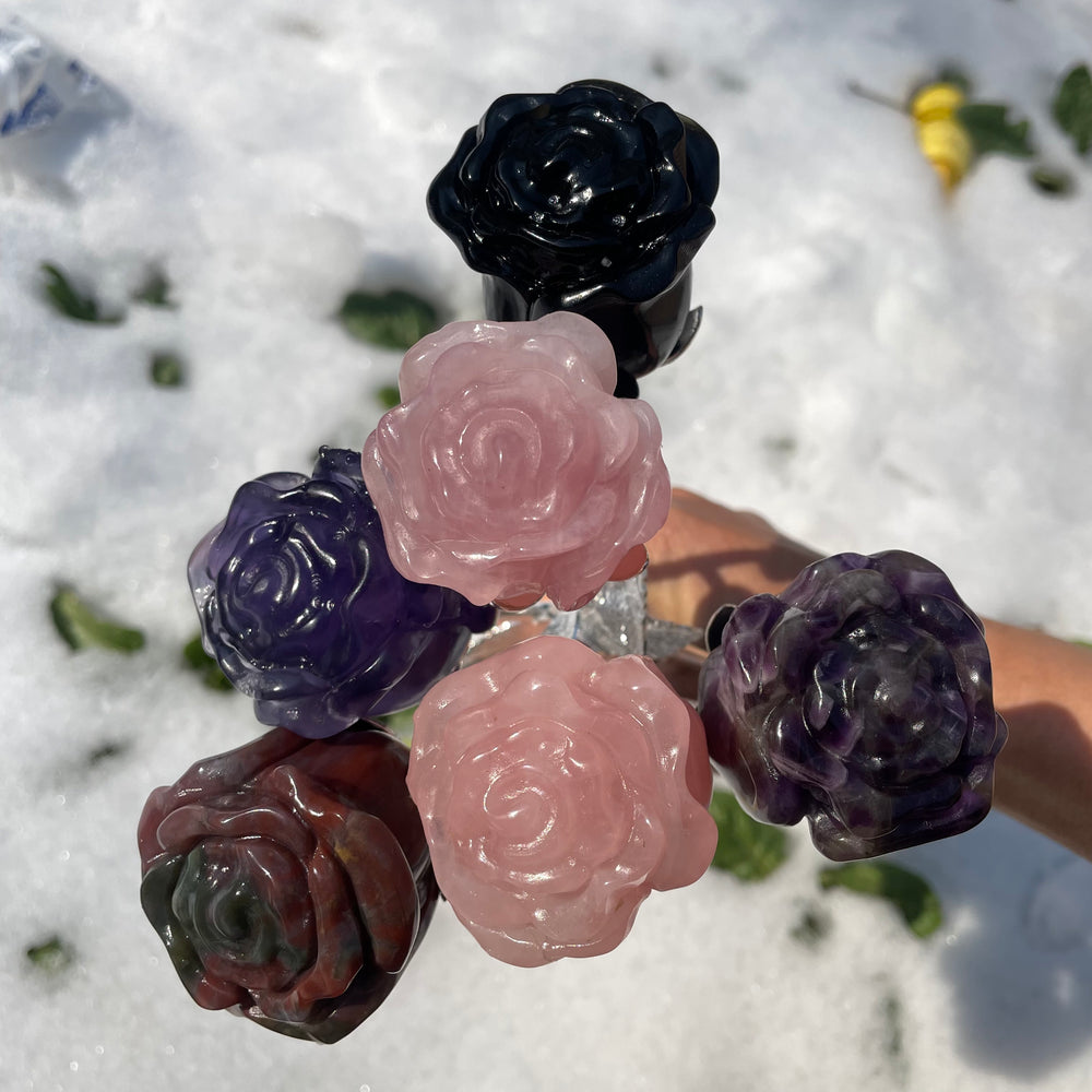 High Quality Crystal Roses on Stem Flowers Natural Crystal Carving