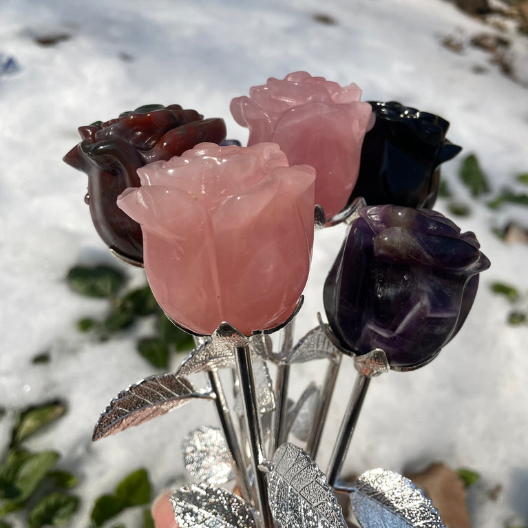 High Quality Crystal Roses on Stem Flowers Natural Crystal Carving