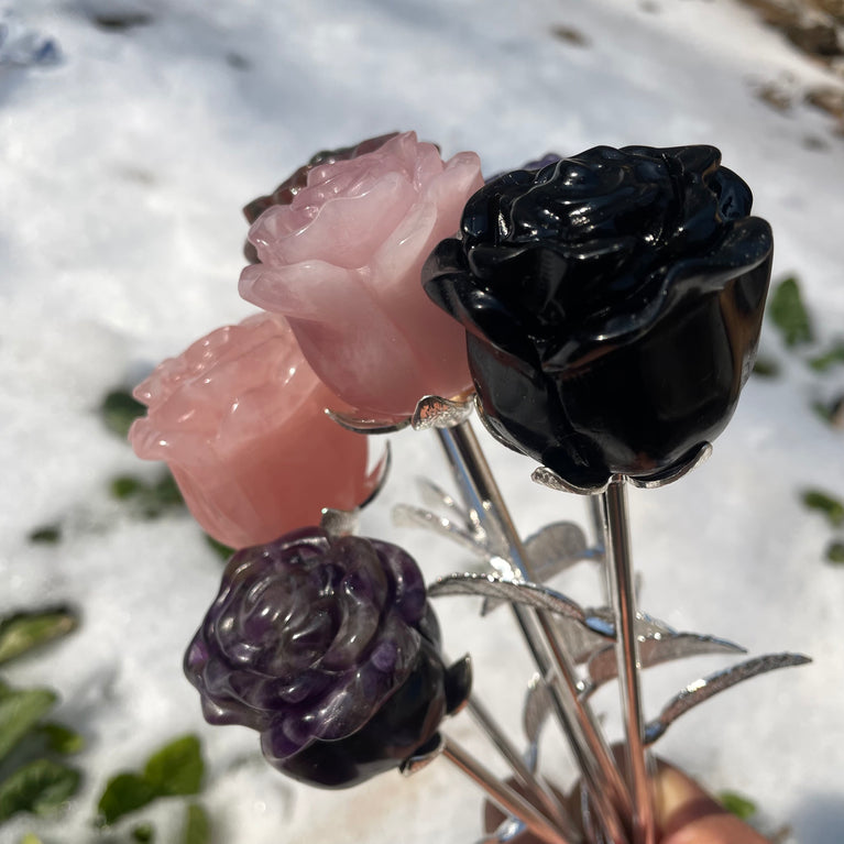 High Quality Crystal Roses on Stem Flowers Natural Crystal Carving