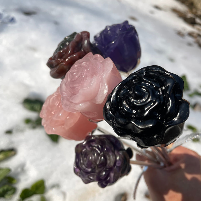 High Quality Crystal Roses on Stem Flowers Natural Crystal Carving