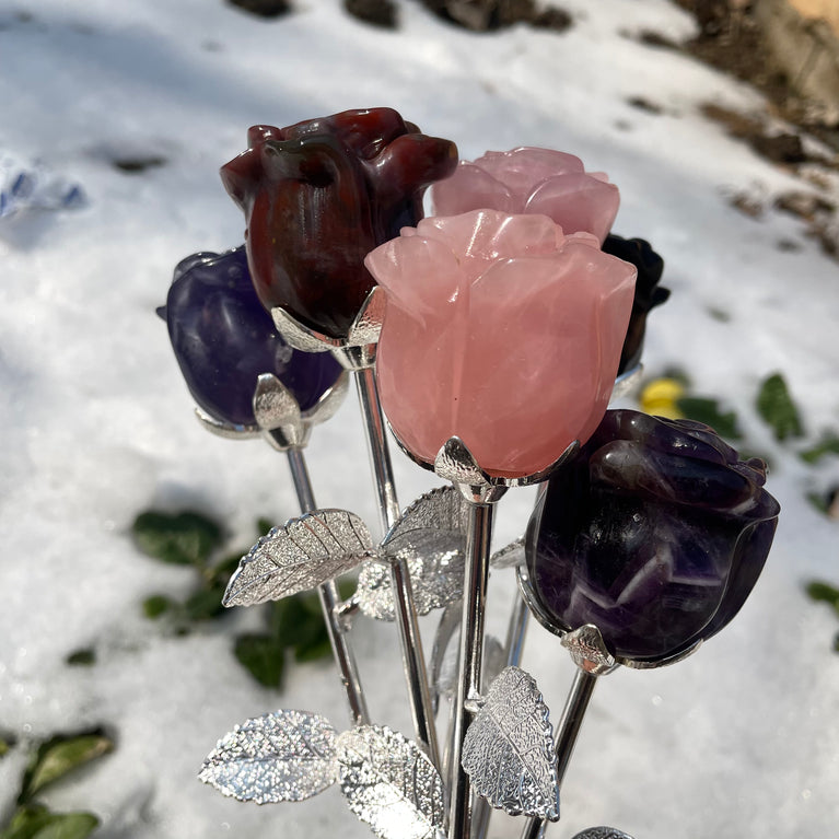 High Quality Crystal Roses on Stem Flowers Natural Crystal Carving