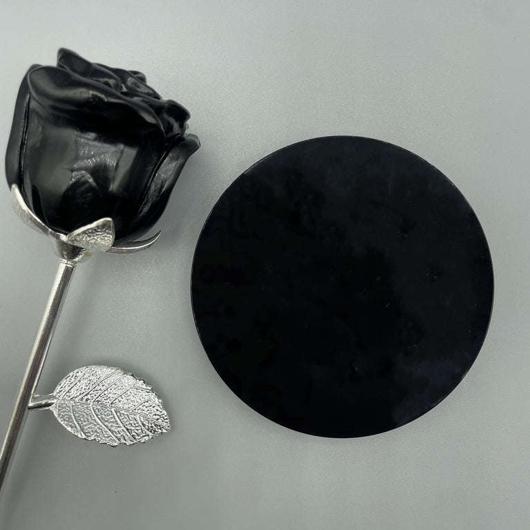 Natural Black Obsidian Mirror Round Plate Slab Decoration