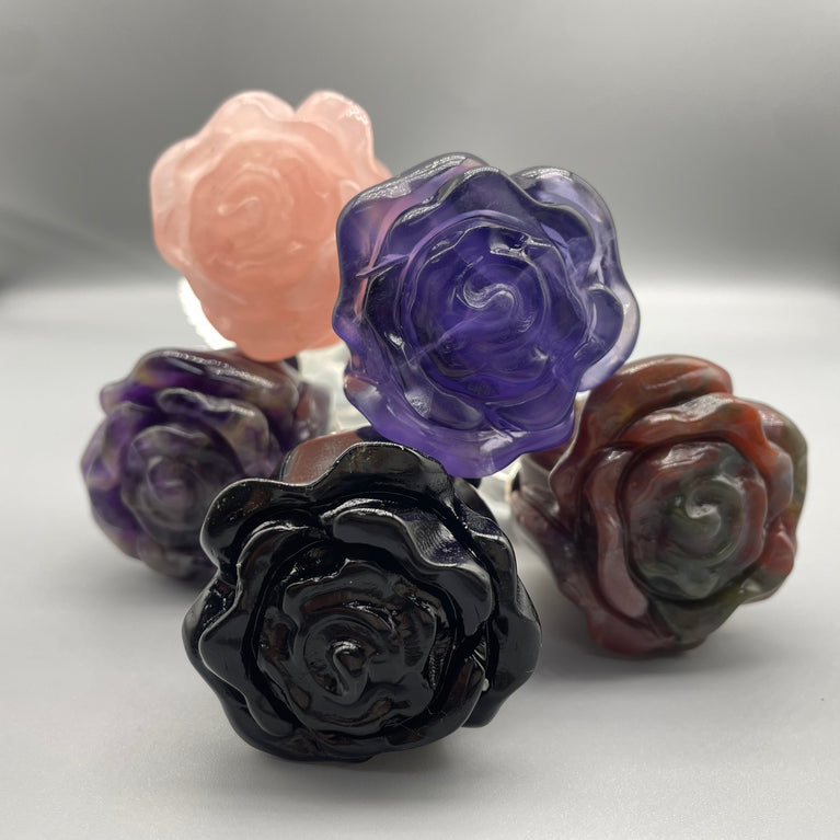 High Quality Crystal Roses on Stem Flowers Natural Crystal Carving