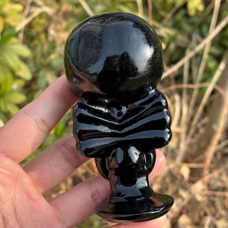 10CM Black Obsidian Jack and Sally Natural Crystal Carving