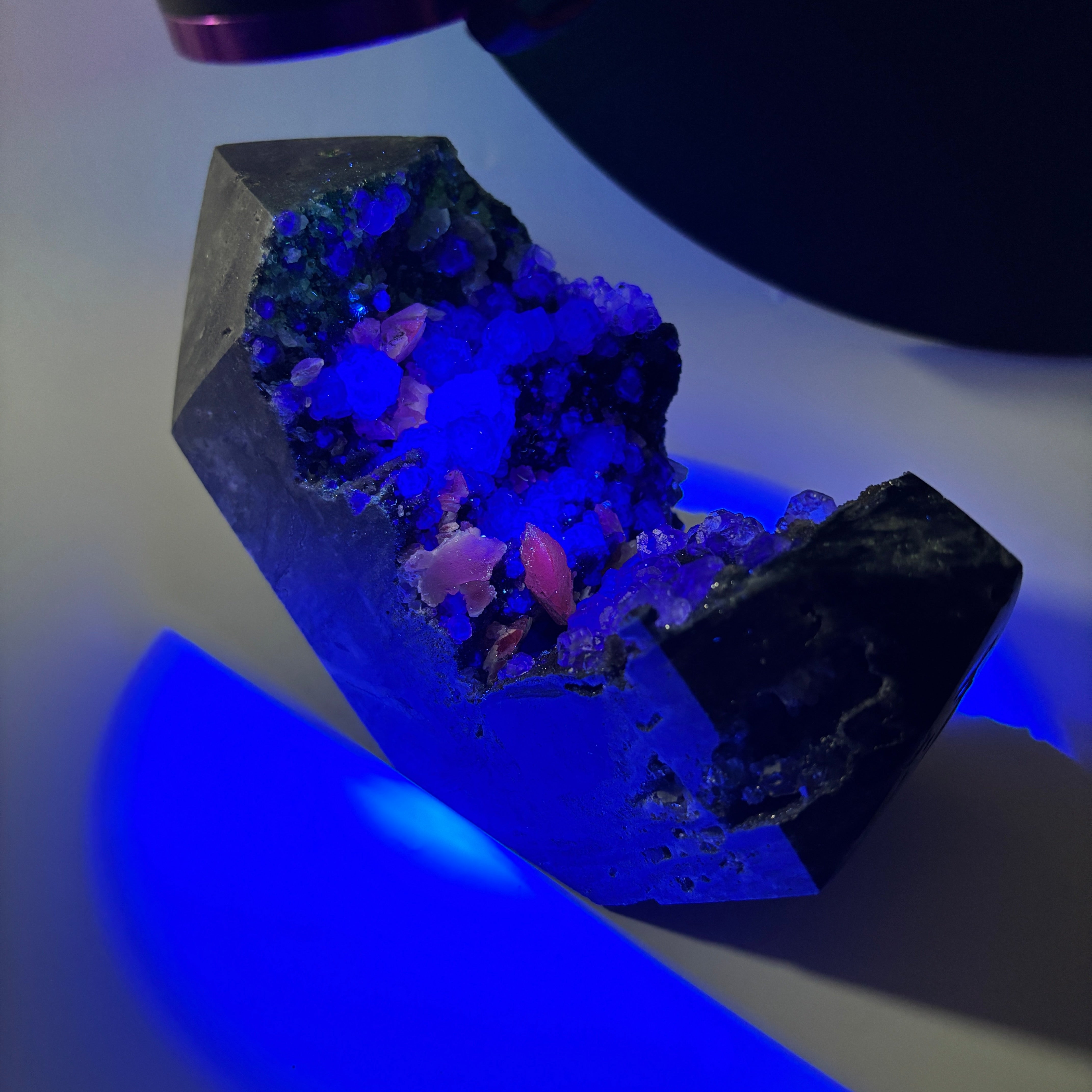 Natural UV Reactive Green Fluorite with Mangano Calcite on Sphalerite Specimen