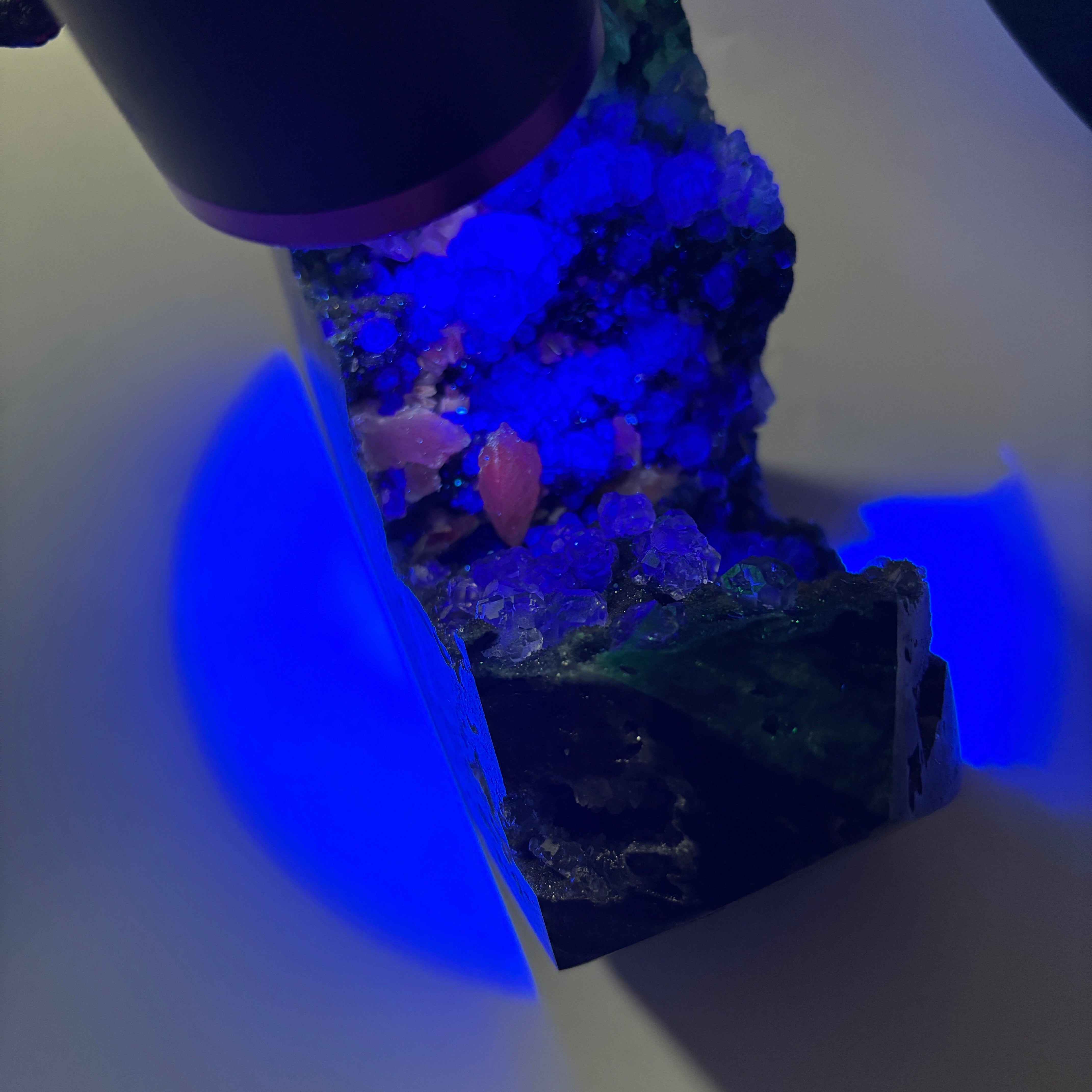 Natural UV Reactive Green Fluorite with Mangano Calcite on Sphalerite Specimen