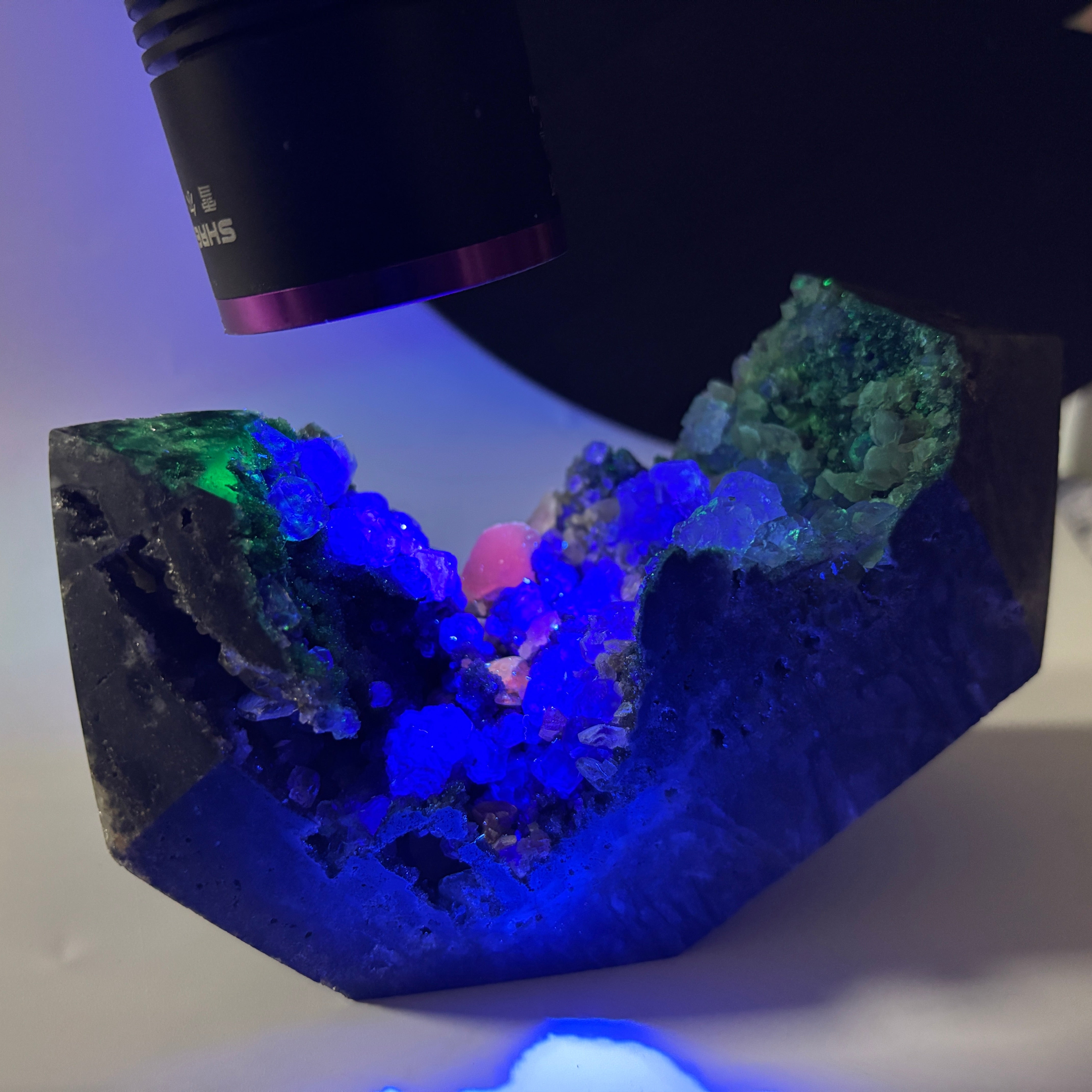 Natural UV Reactive Green Fluorite with Mangano Calcite on Sphalerite Specimen