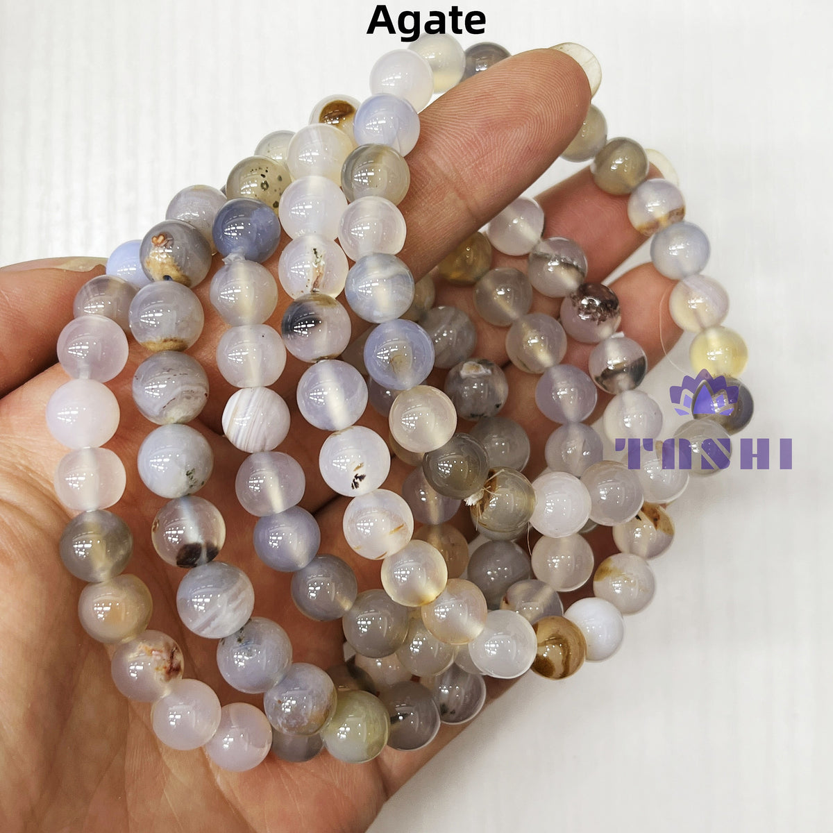 8mm Agate Bracelets Round Beaded Bracelets Stretch Beads