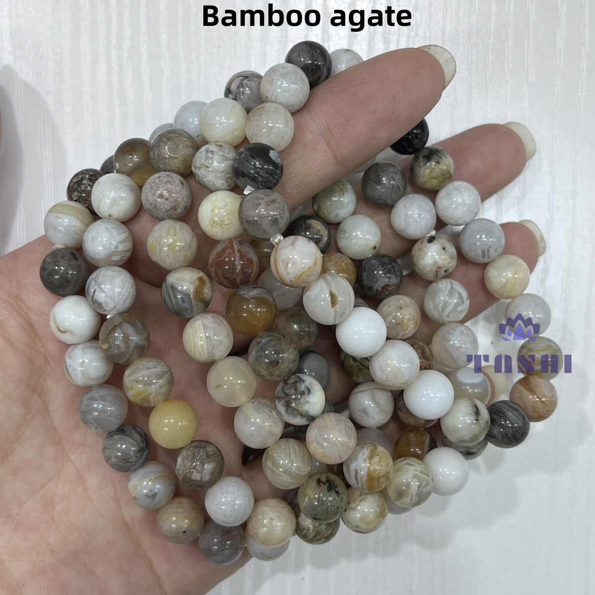 8mm Bamboo Agate Bracelets Round Beaded Bracelets Stretch Beads