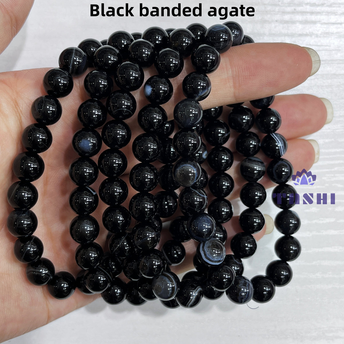 8mm Black Banded Agate Bracelets Round Beaded Bracelets Stretch Beads