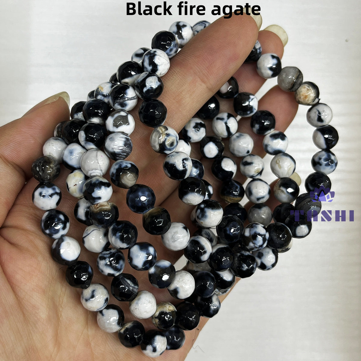 8mm Black Fire Agate Bracelets Round Beaded Bracelets Stretch Beads