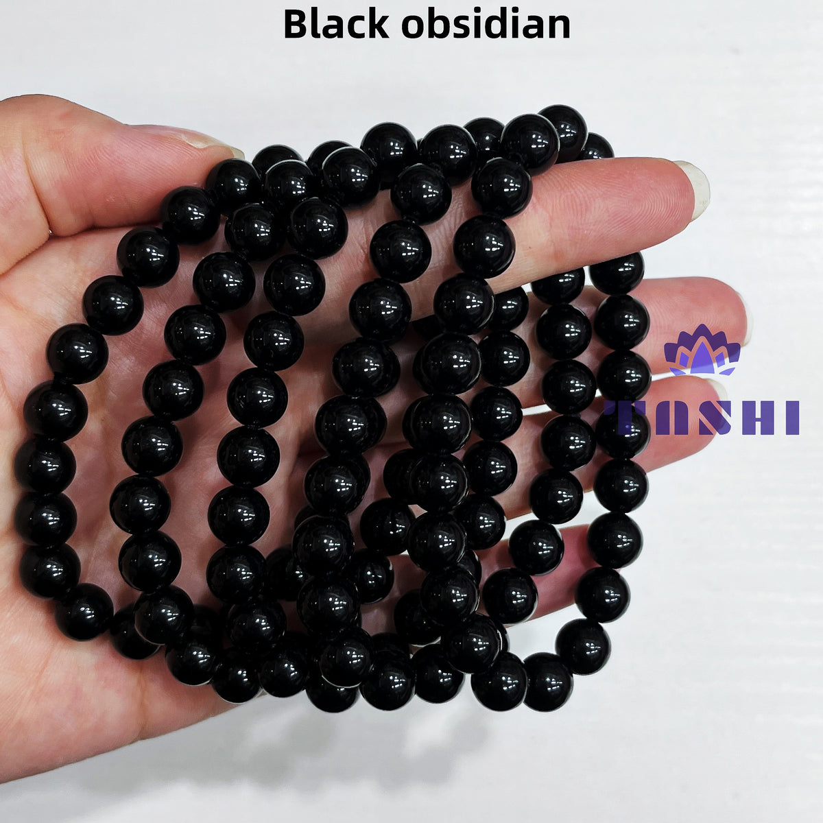 8mm Black Obsidian Bracelets Round Beaded Bracelets Stretch Beads