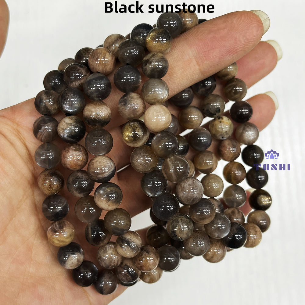 8mm Black Sunstone Bracelets Round Beaded Bracelets Stretch Beads