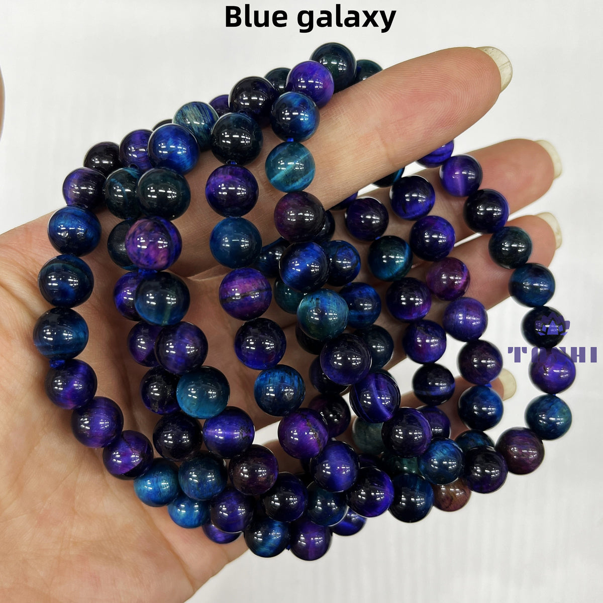 8mm Blue Galaxy Tiger Eye Bracelets Round Beaded Bracelets Stretch Beads