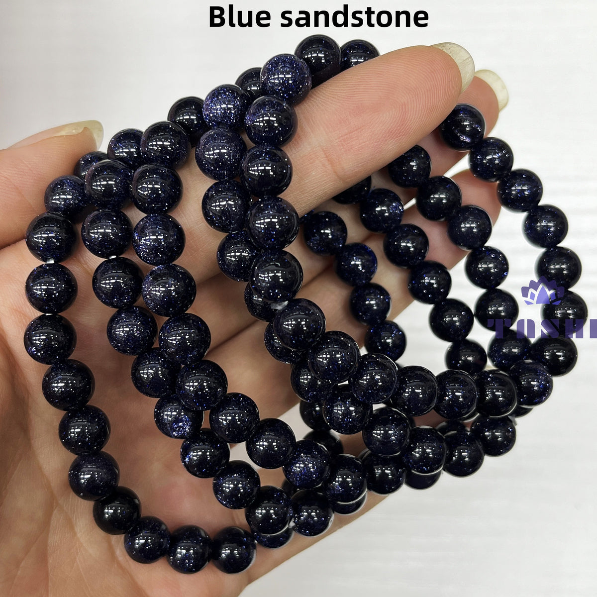 8mm Blue Sandstone Bracelets Round Beaded Bracelets Stretch Beads