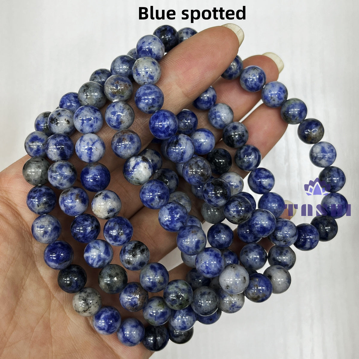 8mm Blue Spotted Stone Bracelets Round Beaded Bracelets Stretch Beads