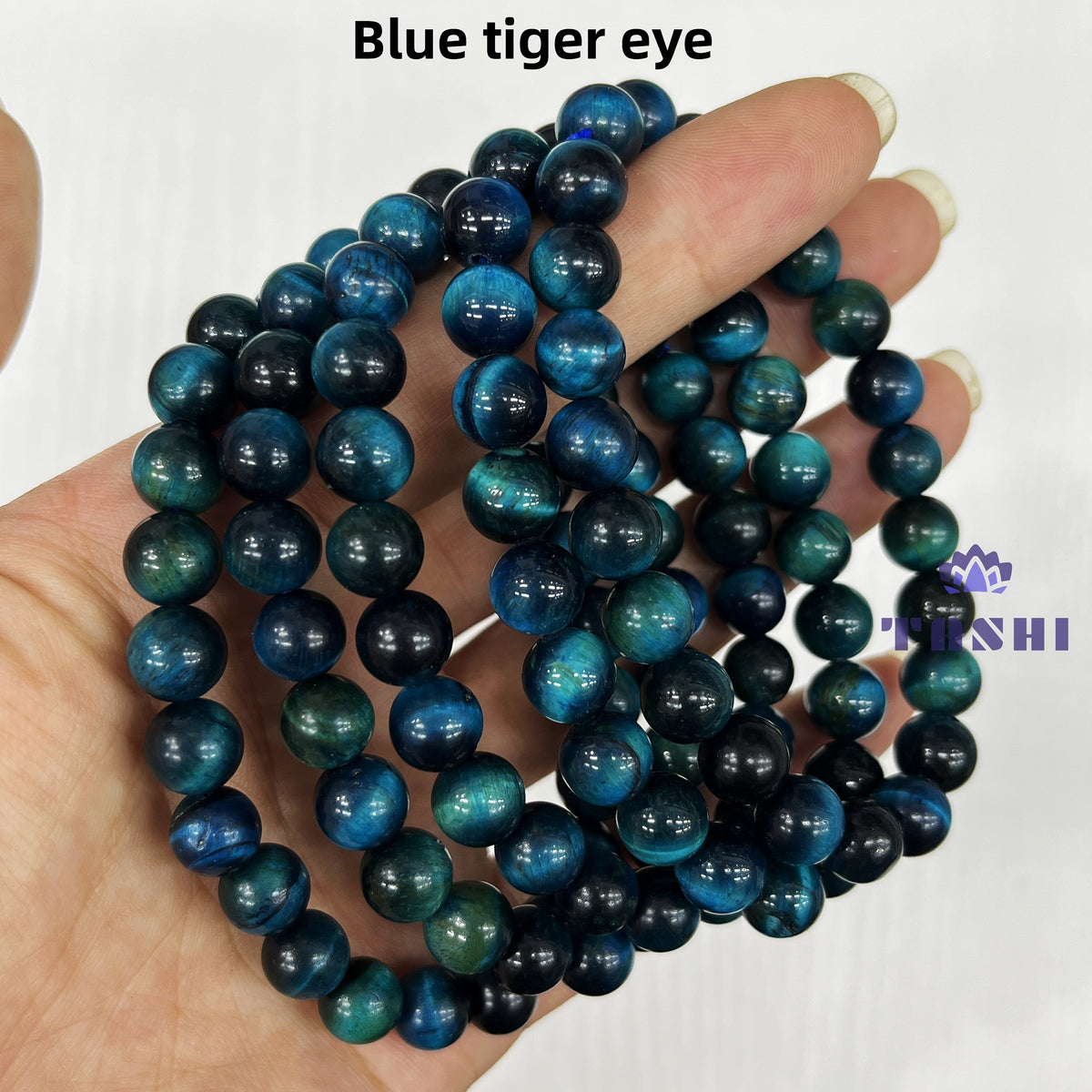 8mm Blue Tiger Eye Bracelets Round Beaded Bracelets Stretch Beads