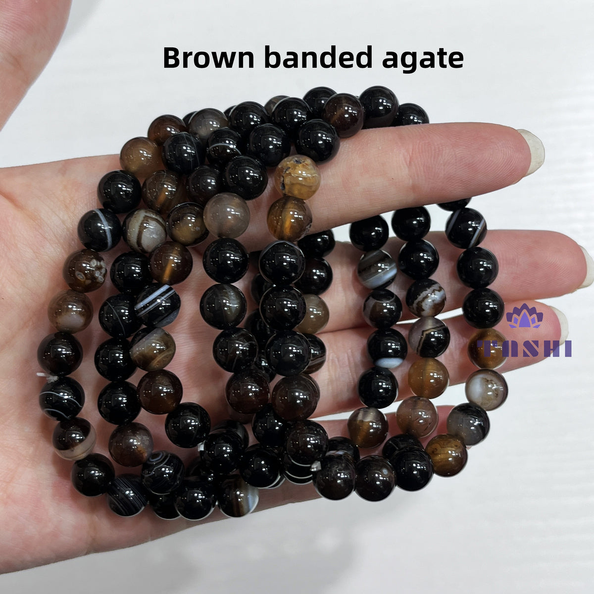 8mm Brown Banded Agate Bracelets Round Beaded Bracelets Stretch Beads
