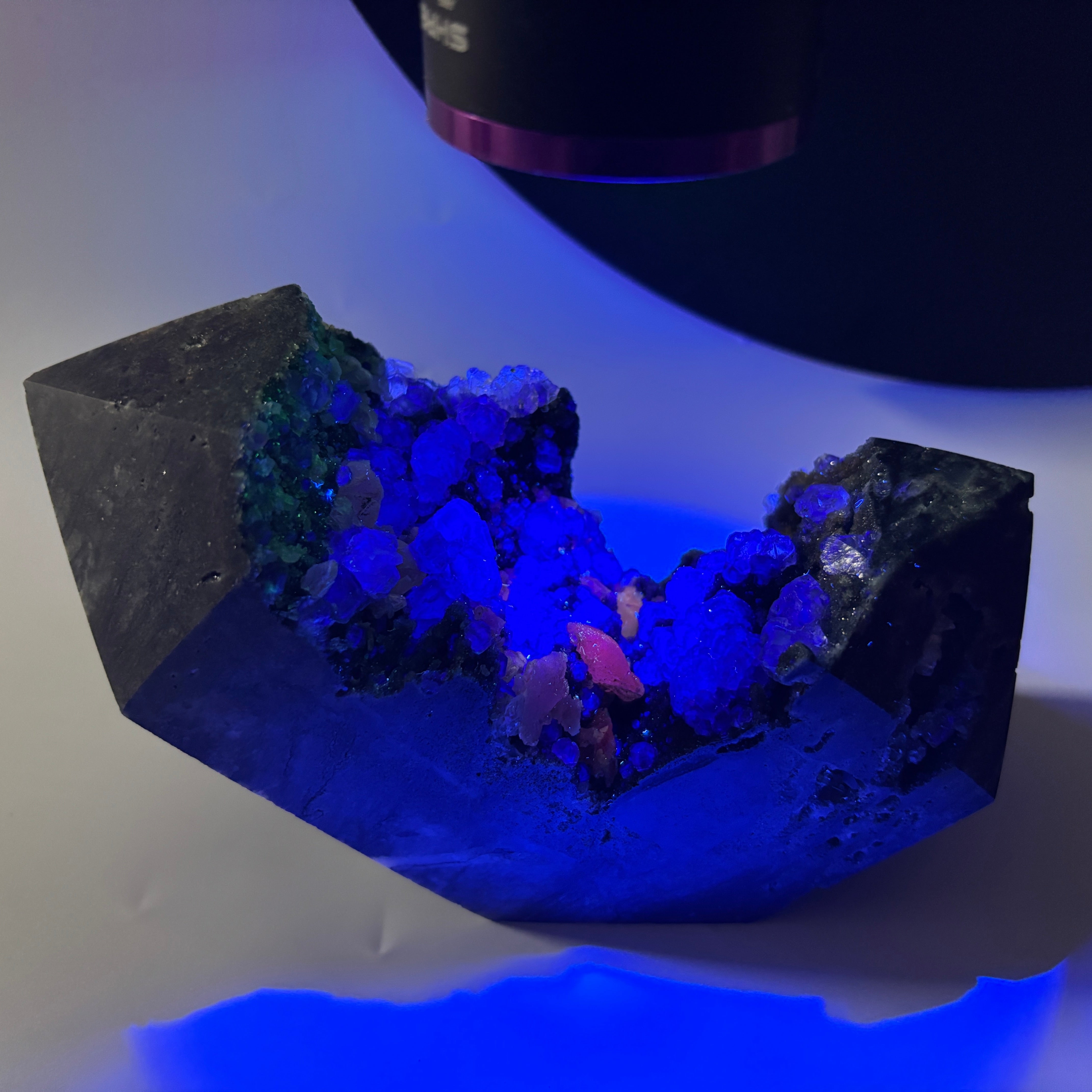 Natural UV Reactive Green Fluorite with Mangano Calcite on Sphalerite Specimen