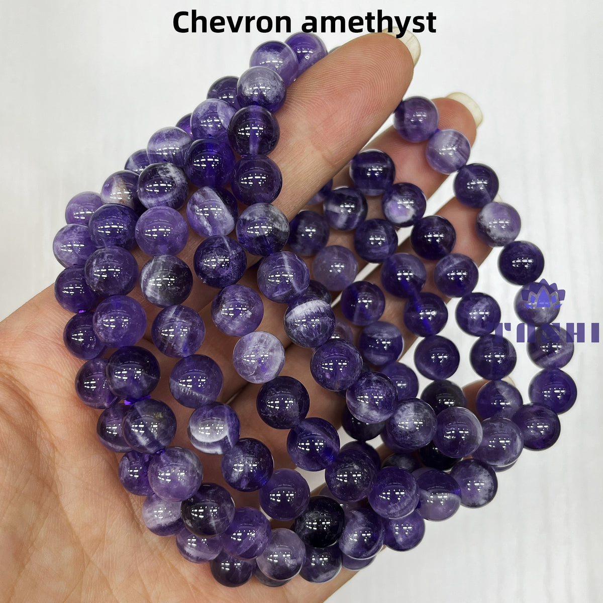 8mm Chevron Amethyst Bracelets Round Beaded Bracelets Stretch Beads