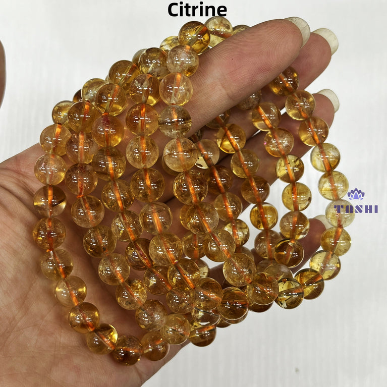 8mm Citrine Bracelets Round Beaded Bracelets Stretch Beads