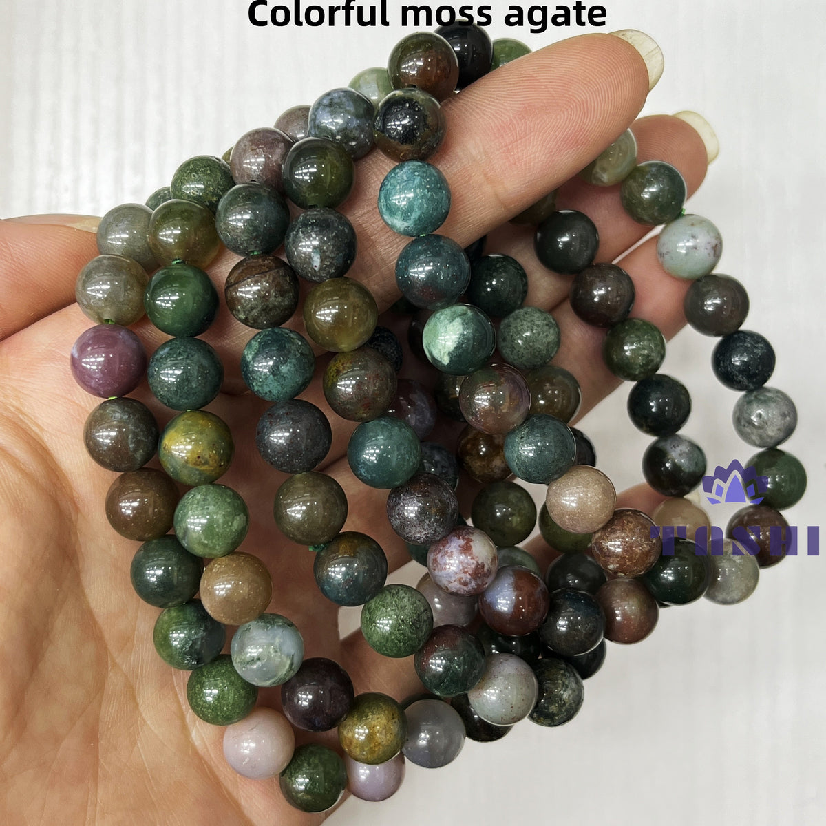 8mm Colorful Moss Agate Bracelets Round Beaded Bracelets Stretch Beads