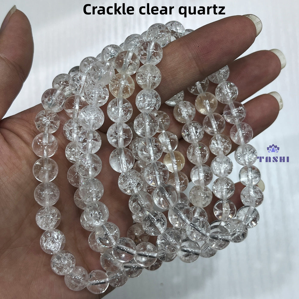 8mm Crackle Clear Quartz Bracelets Round Beaded Bracelets Stretch Beads