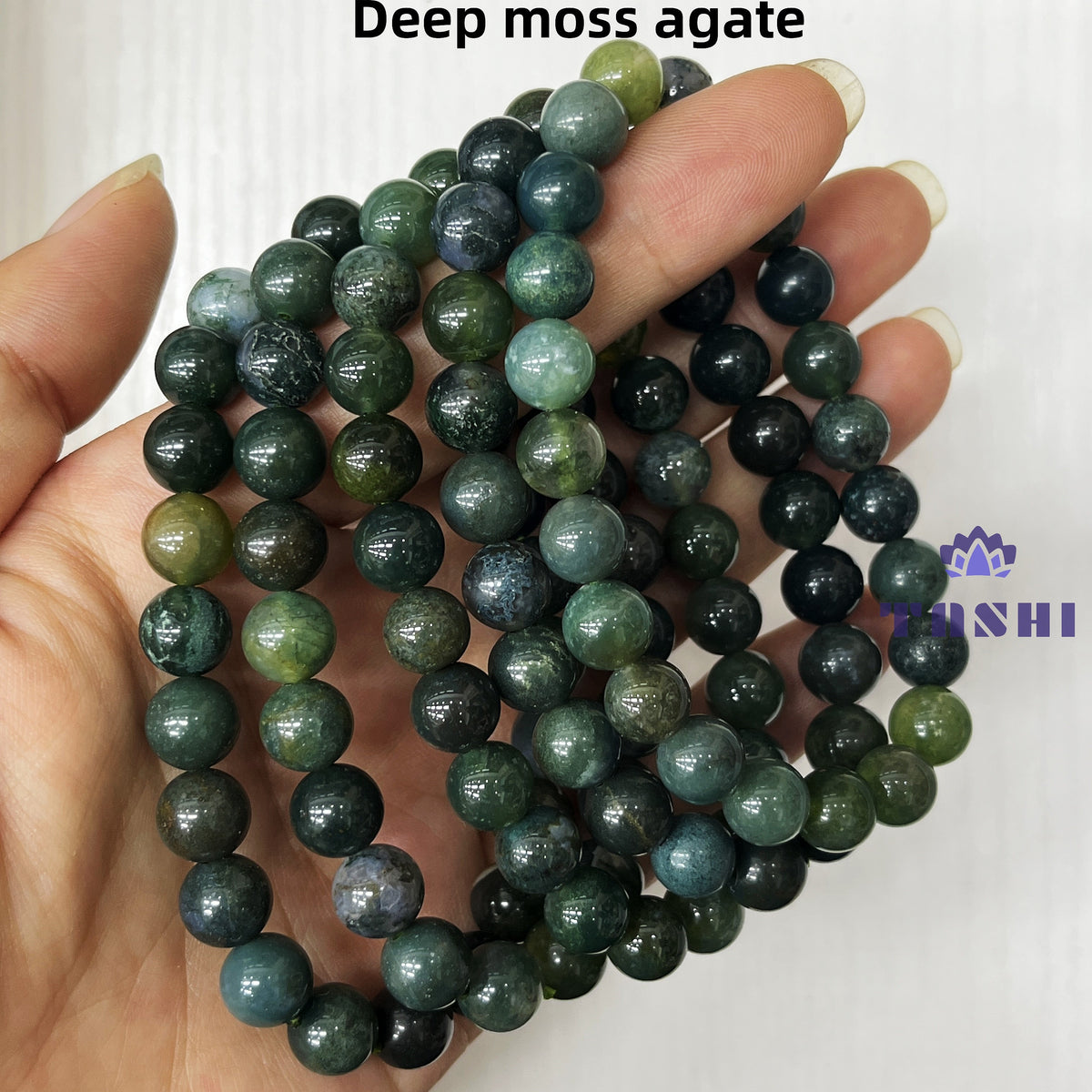 8mm Dark Moss Agate Bracelets Round Beaded Bracelets Stretch Beads