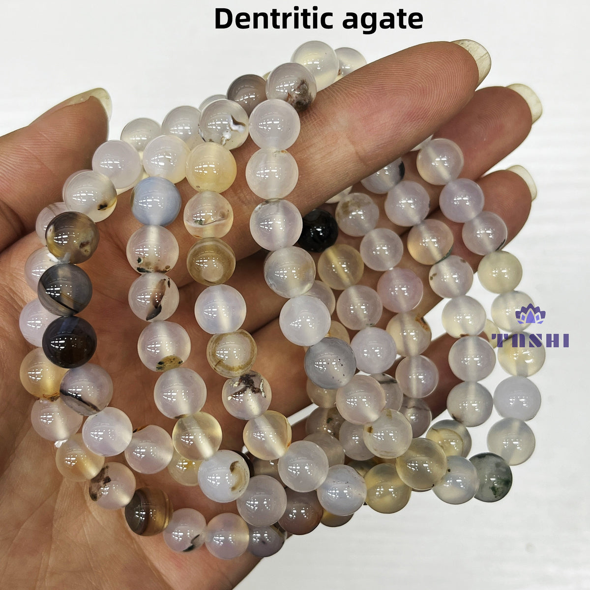 8mm Dentritic Agate Bracelets Round Beaded Bracelets Stretch Beads