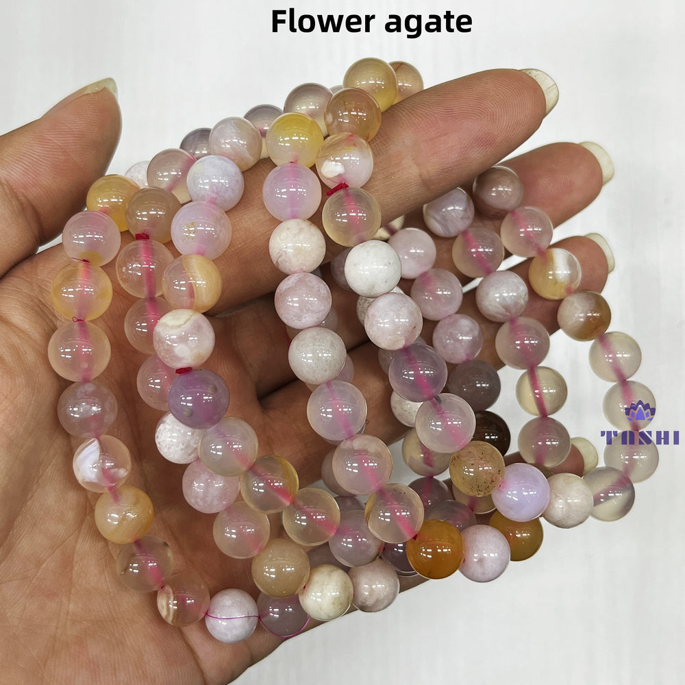 8mm Flower Agate Bracelets Round Beaded Bracelets Stretch Beads