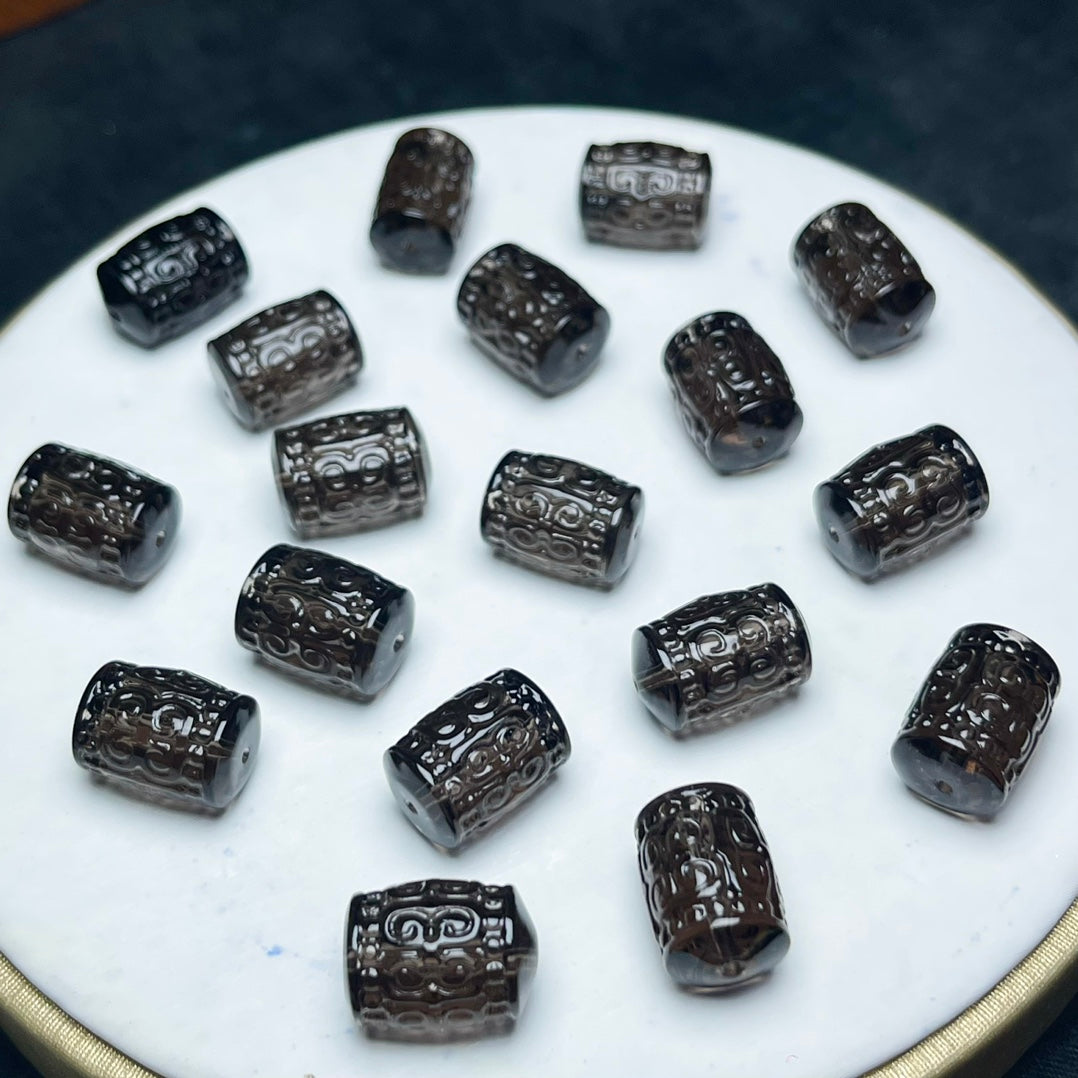 Natural Icy Obsidian Carved Tube Jewelry Charms Beads Pendants