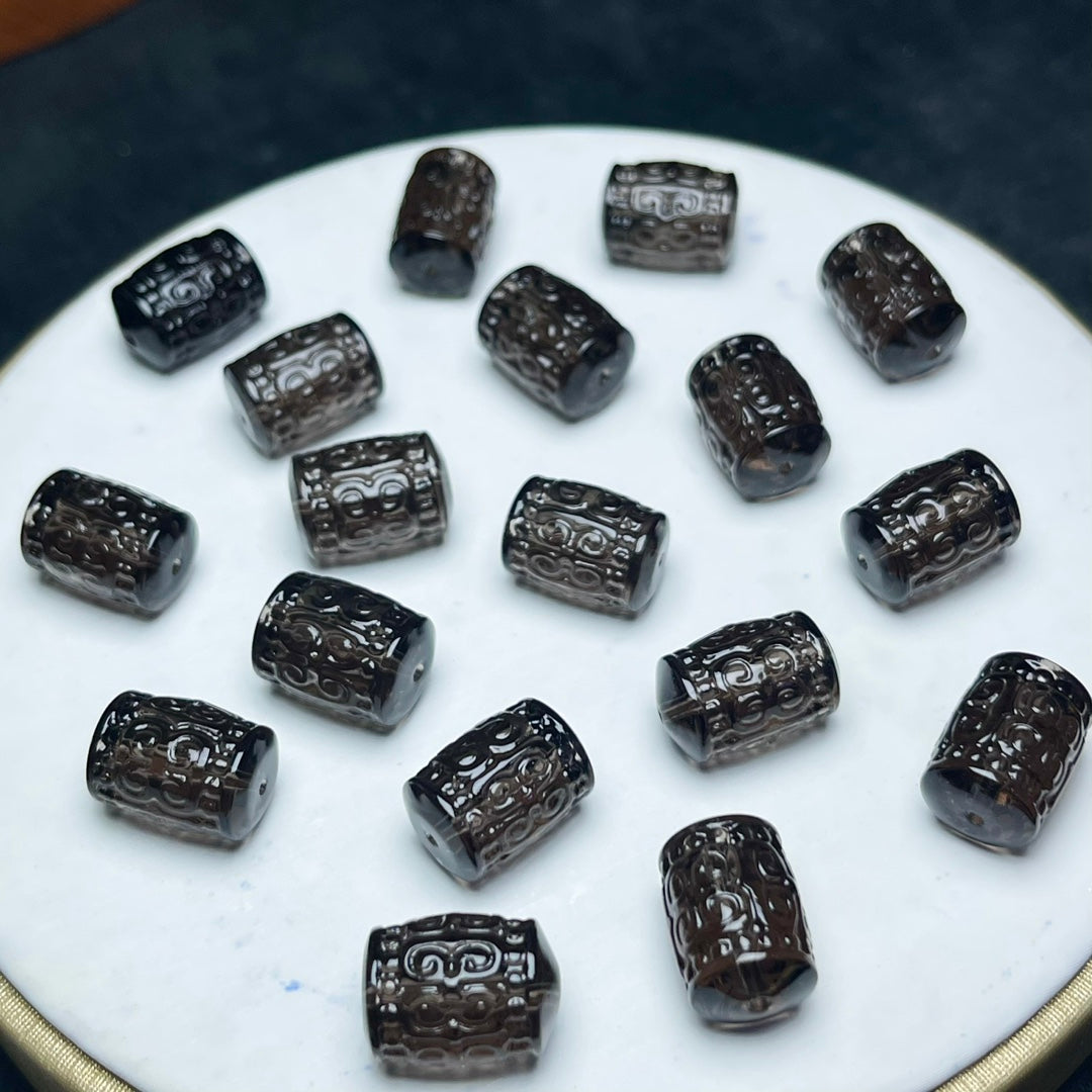 Natural Icy Obsidian Carved Tube Jewelry Charms Beads Pendants