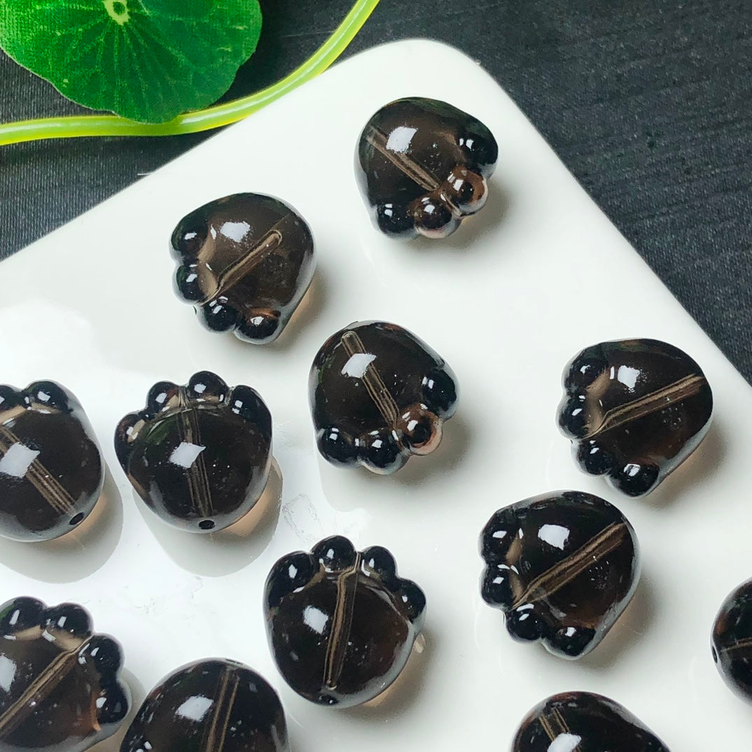 Natural Icy Obsidian Cat Paw Jewelry Charms Beads Pendants