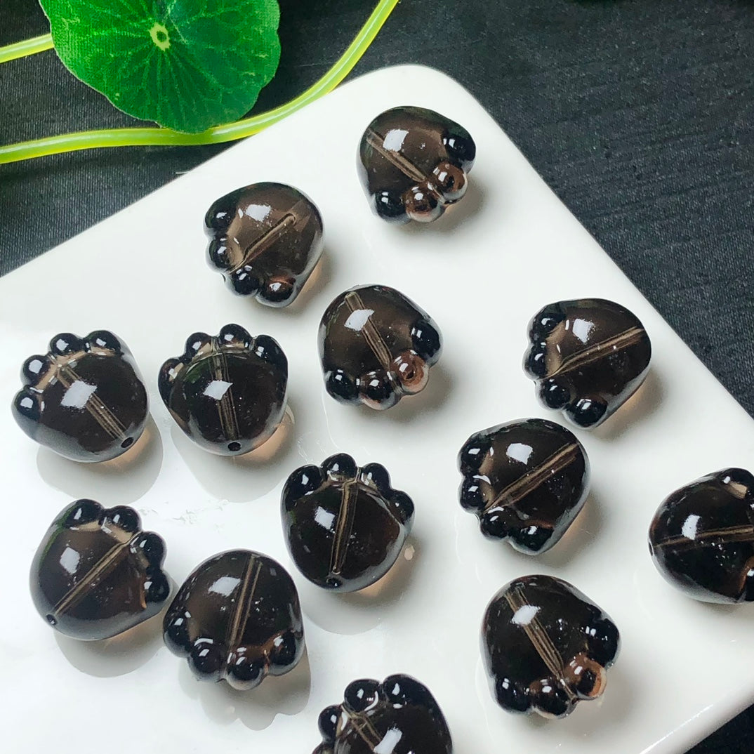 Natural Icy Obsidian Cat Paw Jewelry Charms Beads Pendants