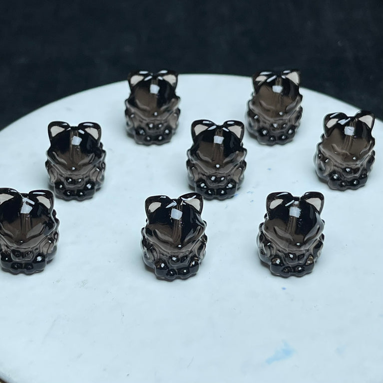 Natural Icy Obsidian Nine Tail Fox Jewelry Charms Beads Pendants