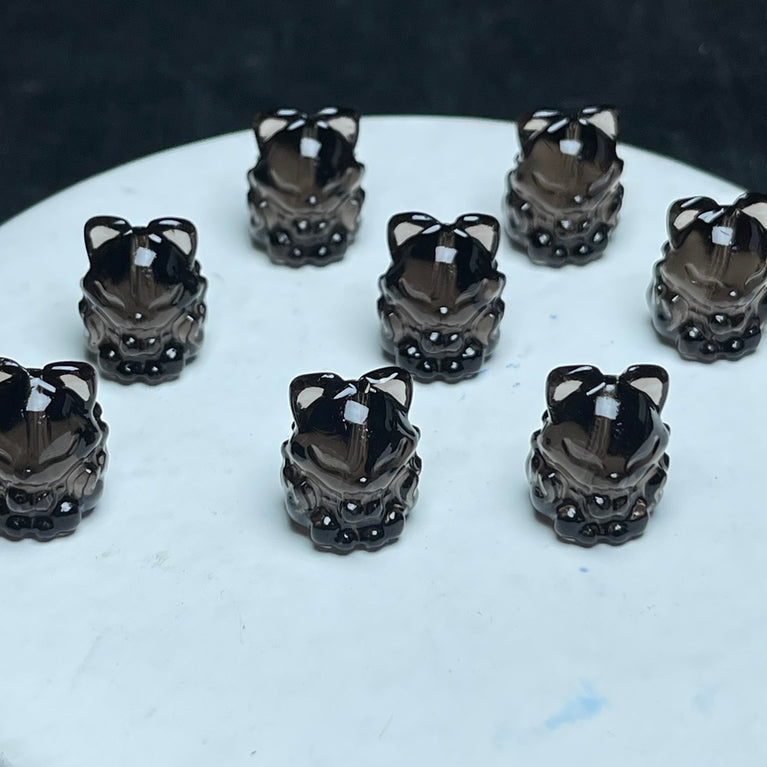 Natural Icy Obsidian Nine Tail Fox Jewelry Charms Beads Pendants