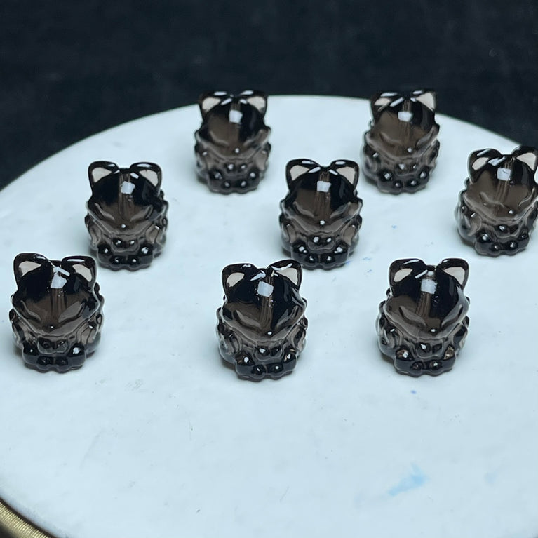 Natural Icy Obsidian Nine Tail Fox Jewelry Charms Beads Pendants