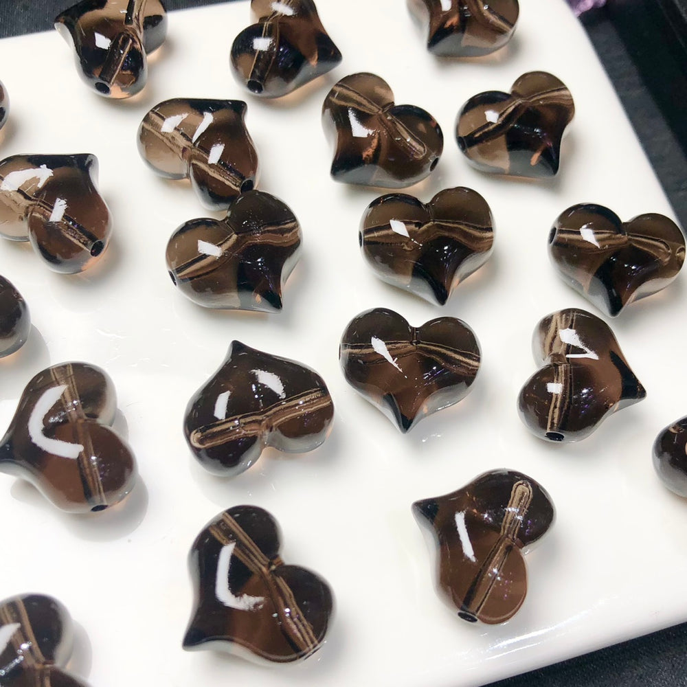 Natural Icy Obsidian Puffy Heart Jewelry Charms Beads Pendants