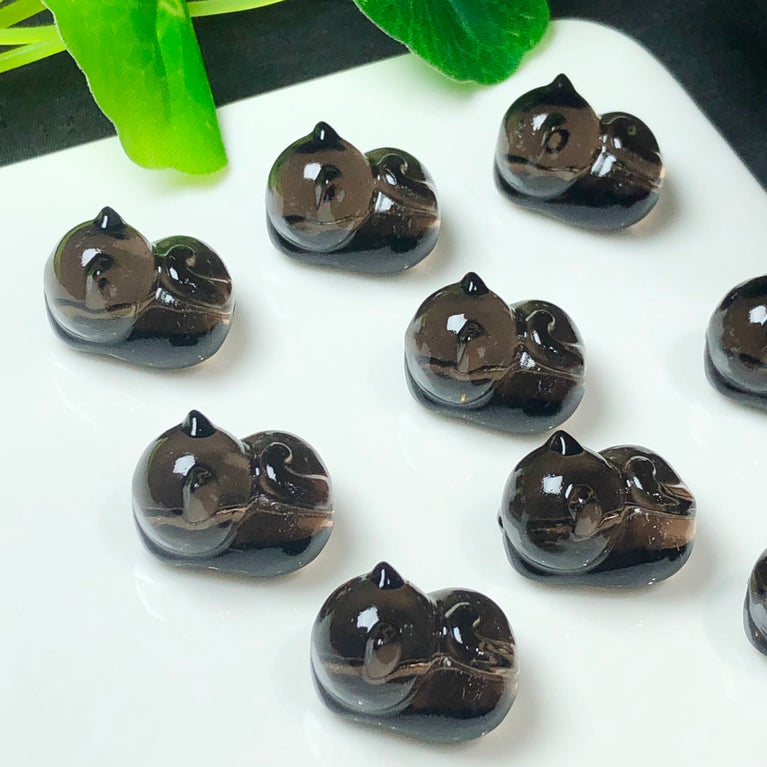 Natural Icy Obsidian Crouching Cat Jewelry Charms Beads Pendants