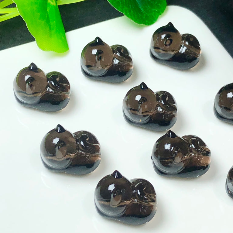 Natural Icy Obsidian Crouching Cat Jewelry Charms Beads Pendants