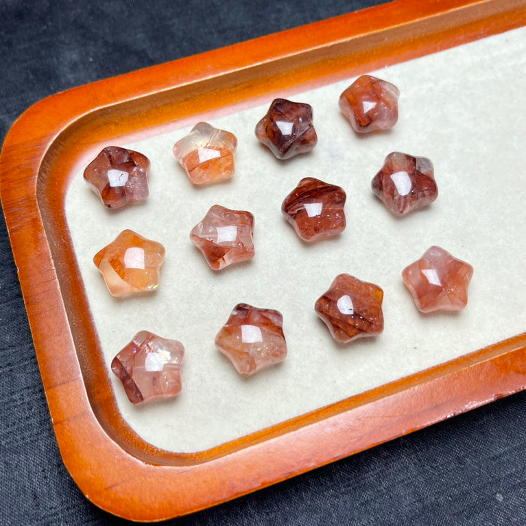 Natural Fire Quartz Mini Stars Drilled Beads Charm