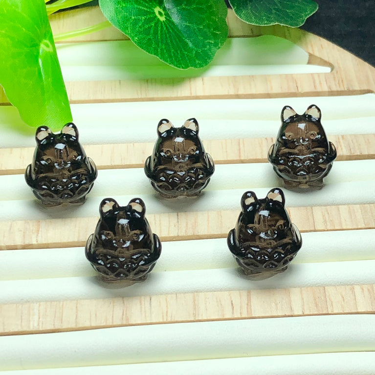 Natural Icy Obsidian Totoro Jewelry Charms Beads Pendants